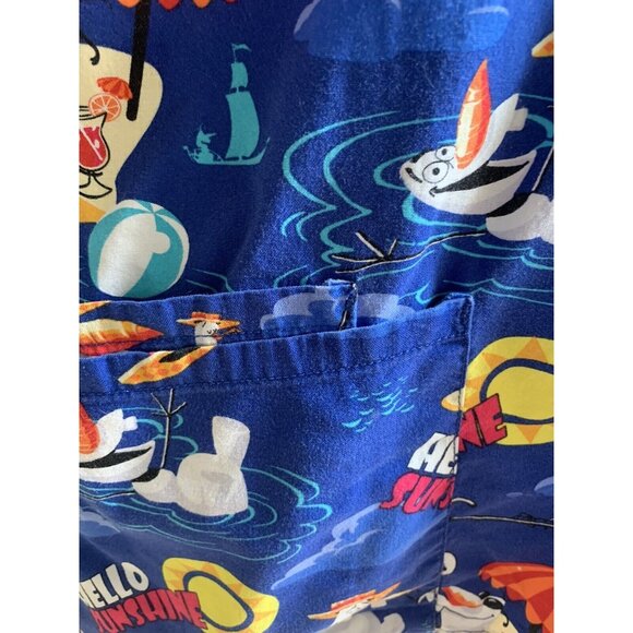Disney Olaf Beach Hello Sunshine Scrub Top Womens XL Blue With 2 Front Pockets - Picture 5 of 5